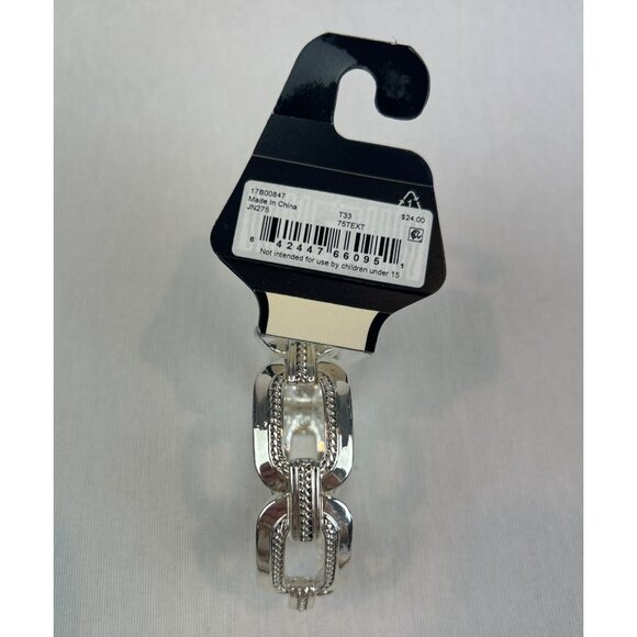 Napier Silver Tone Hinged Bracelet Textured Chunky Links Jewelry Stretch - Picture 6 of 8